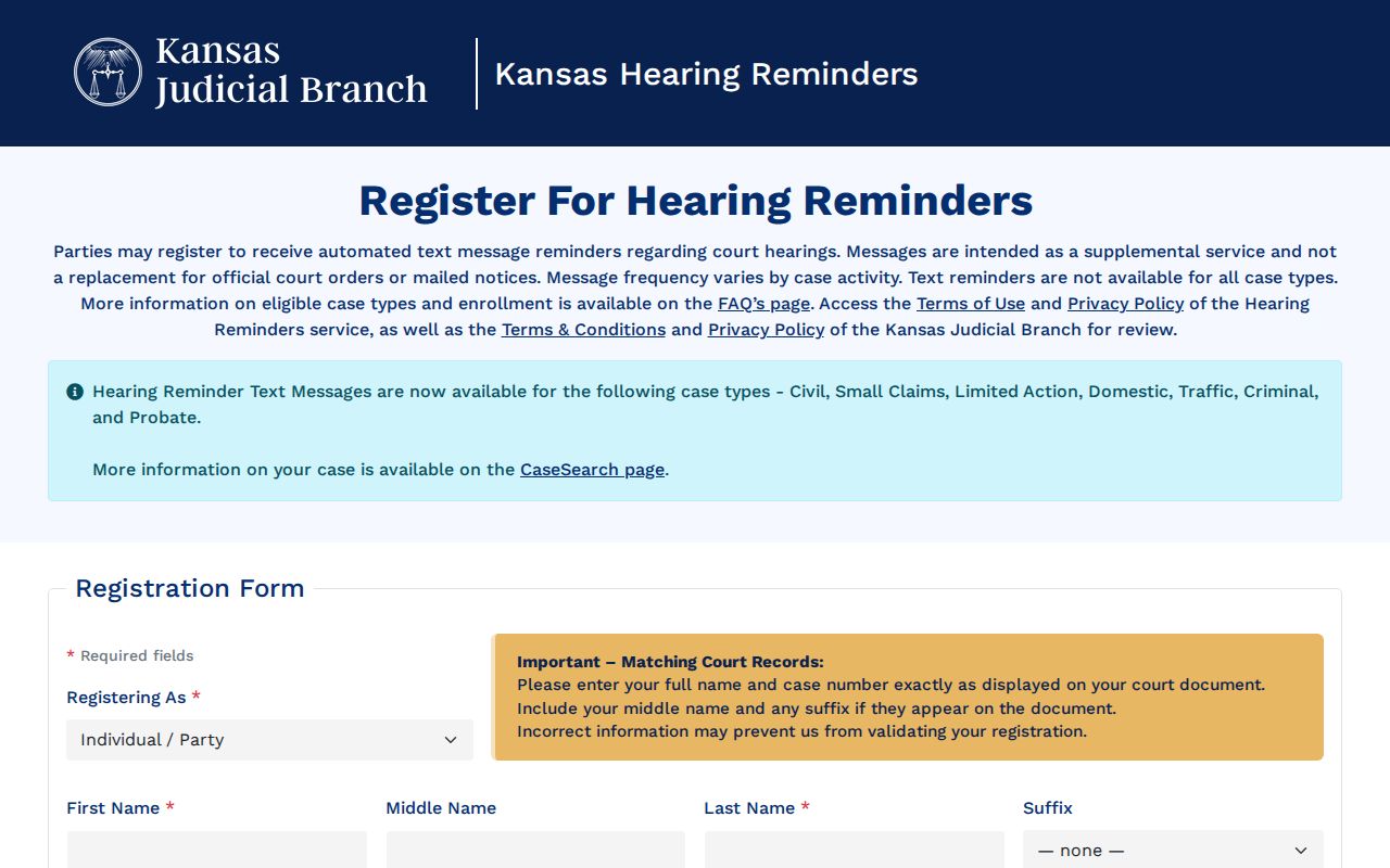 Dickinson County civil docket Kansas hearing reminders