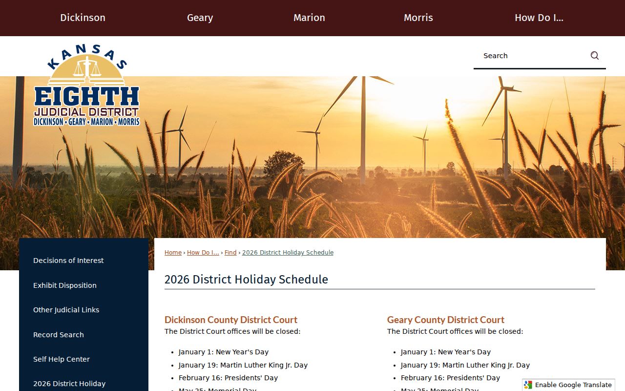 Dickinson County court calendar holiday schedule