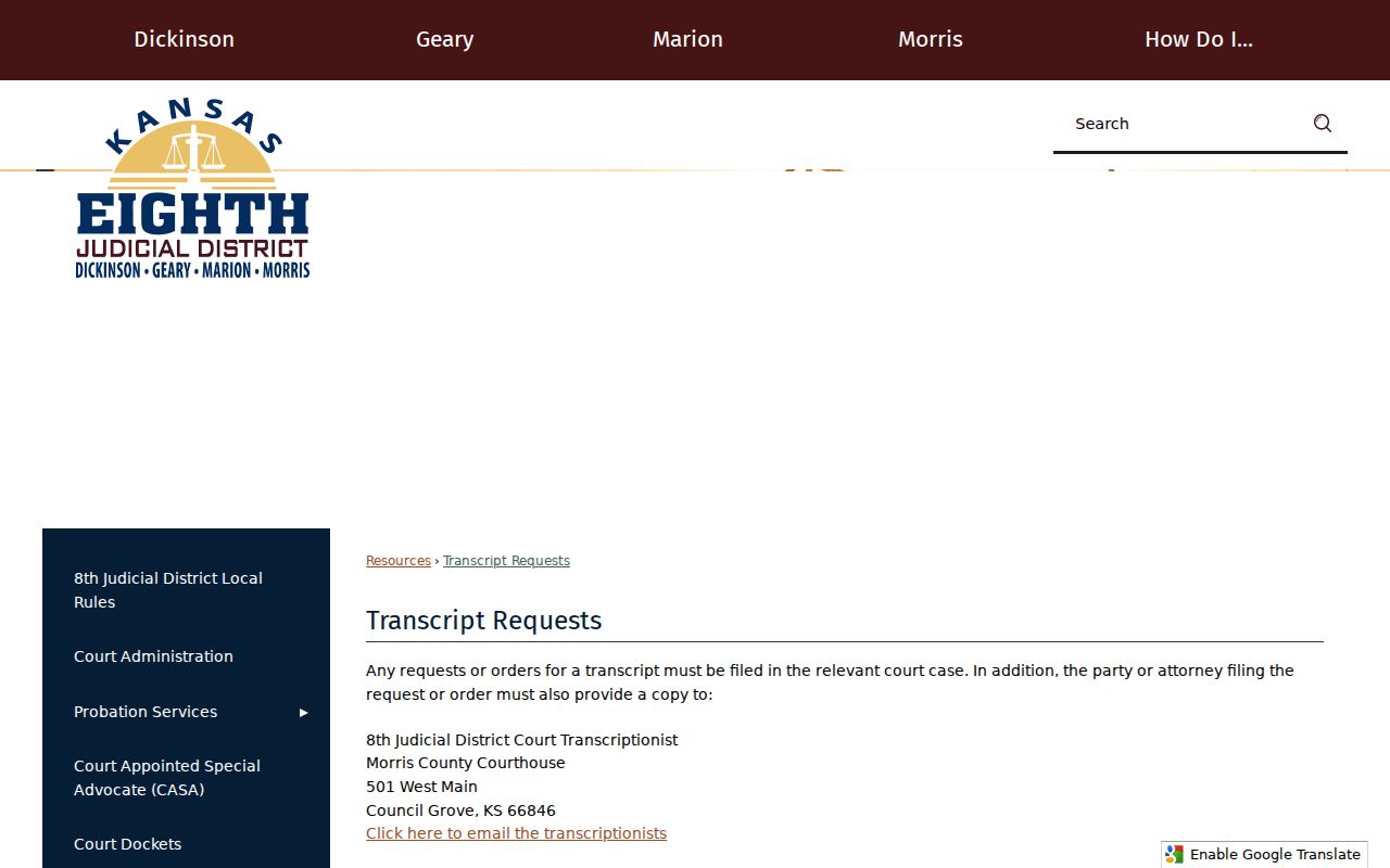 Dickinson County court records transcript request information