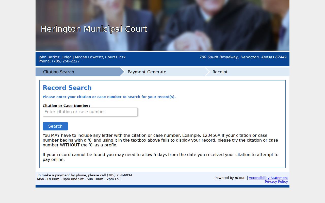 Herington court docket citation and case number search